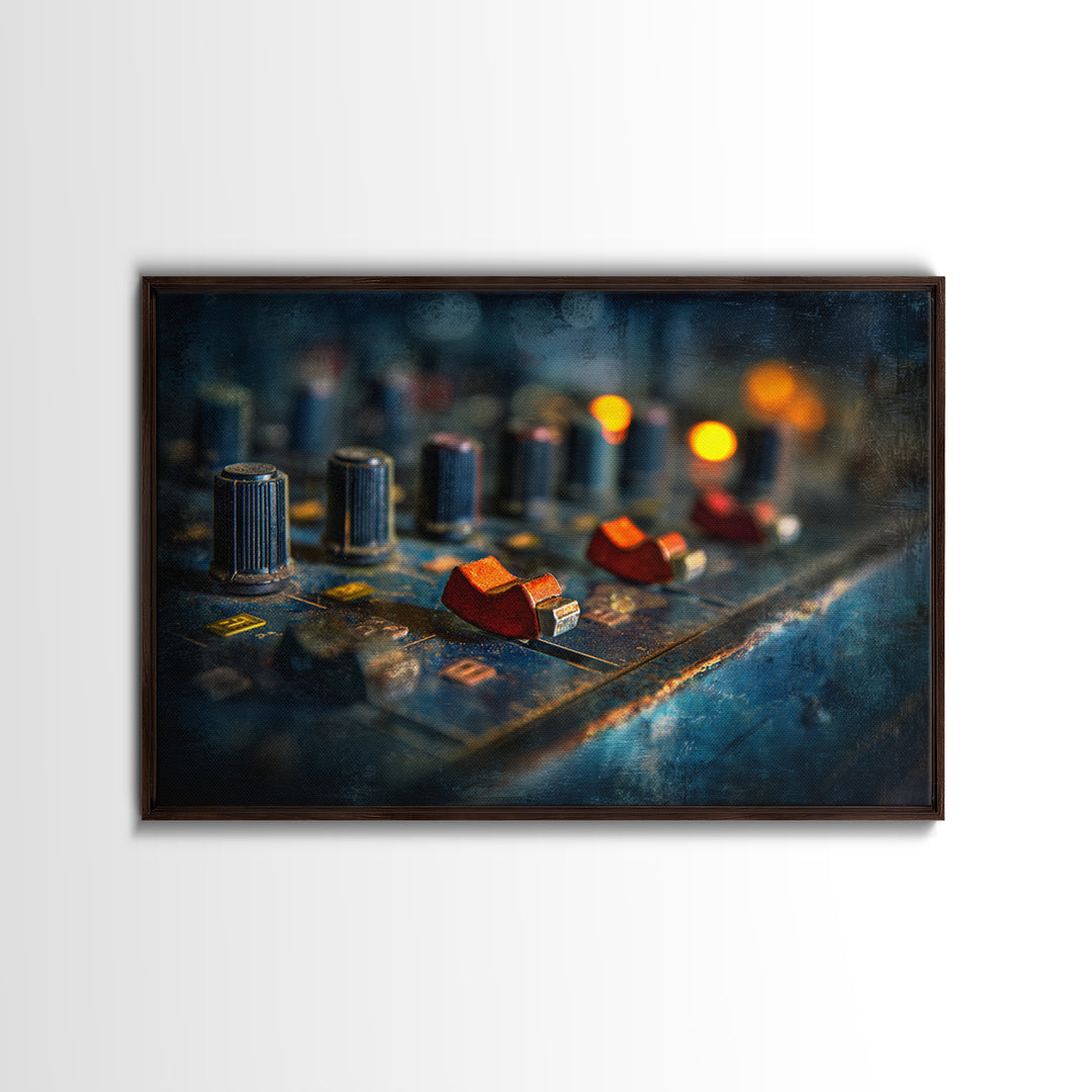 Mixing Console Faders Framed Canvas Print, Recording Studio Art, Black and White Art, Studio Decor, Oil Painting, Analog, RSA-3x2-82