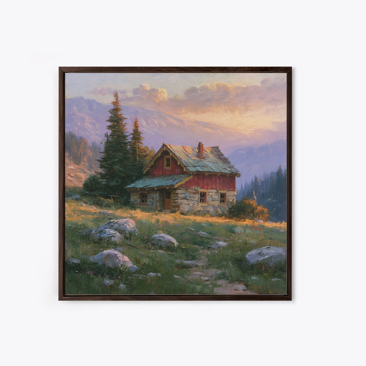 Mountain Cabin Landscape Canvas Print, Rustic Art, Wood Wall Art, Farmhouse Decor, Fine Art, Rustic, Eclectic Wall Art, RUS-1x1-3