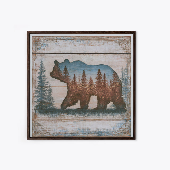 Bear Silhouette Among Pine Trees Canvas Print, Rustic Art, Downloadable Art, Farmhouse Decor, Watercolor Art, Rustic, RUS-1x1-55
