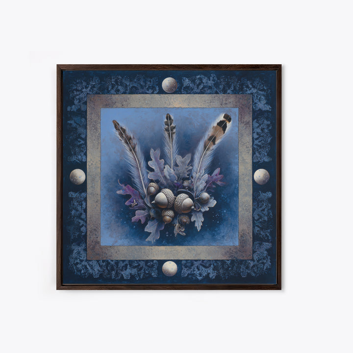 Pheasant Feathers and Acorns Arrangement Framed Canvas Print, Rustic Art, Textured Painting, Farmhouse Decor, Fine Art, Rustic, RUS-1x1-88