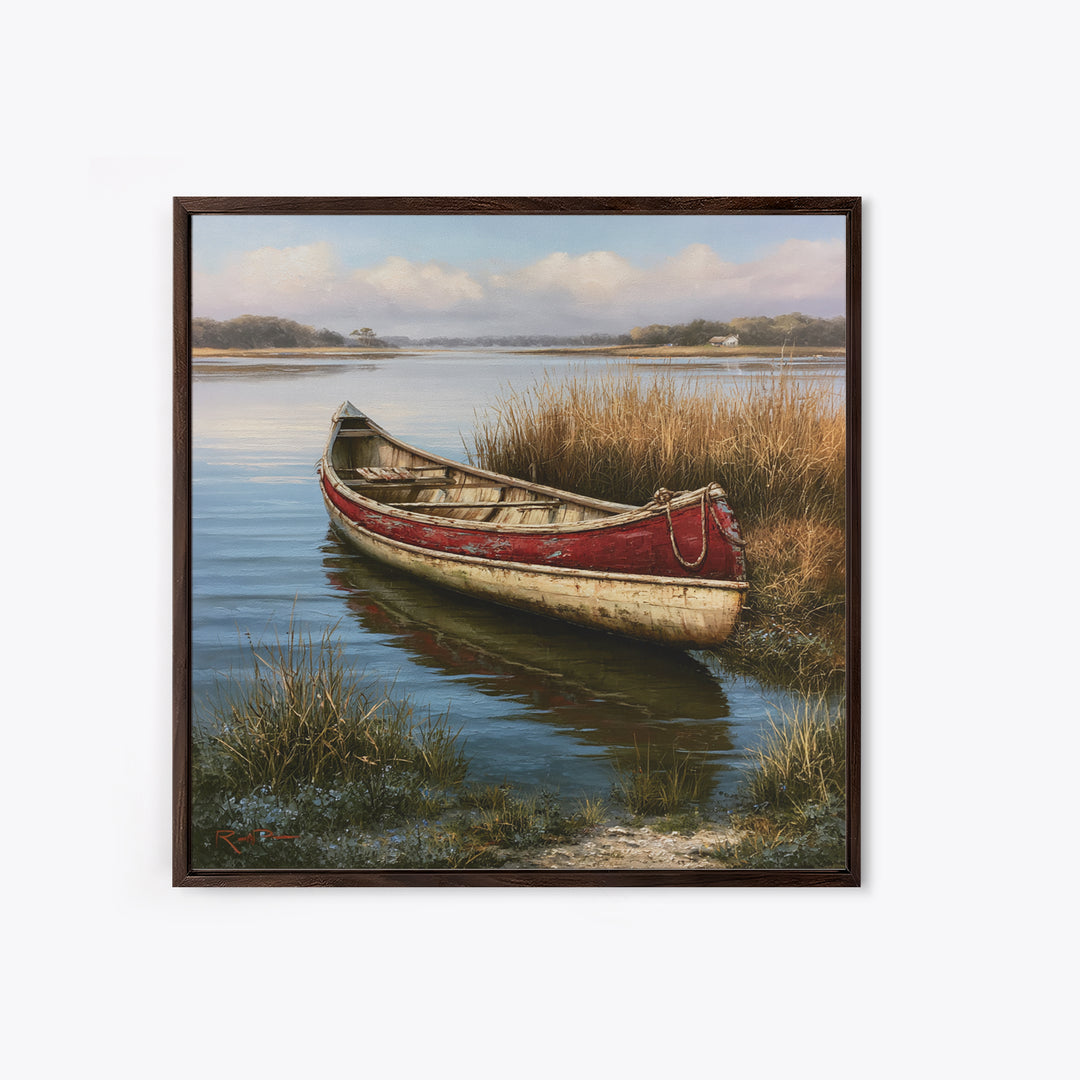 Old Canoe Pulled Onto a Lake Shore Canvas Print, Rustic Art, Downloadable Art, Farmhouse Decor, Fine Art, Rustic, RUS-1x1-92