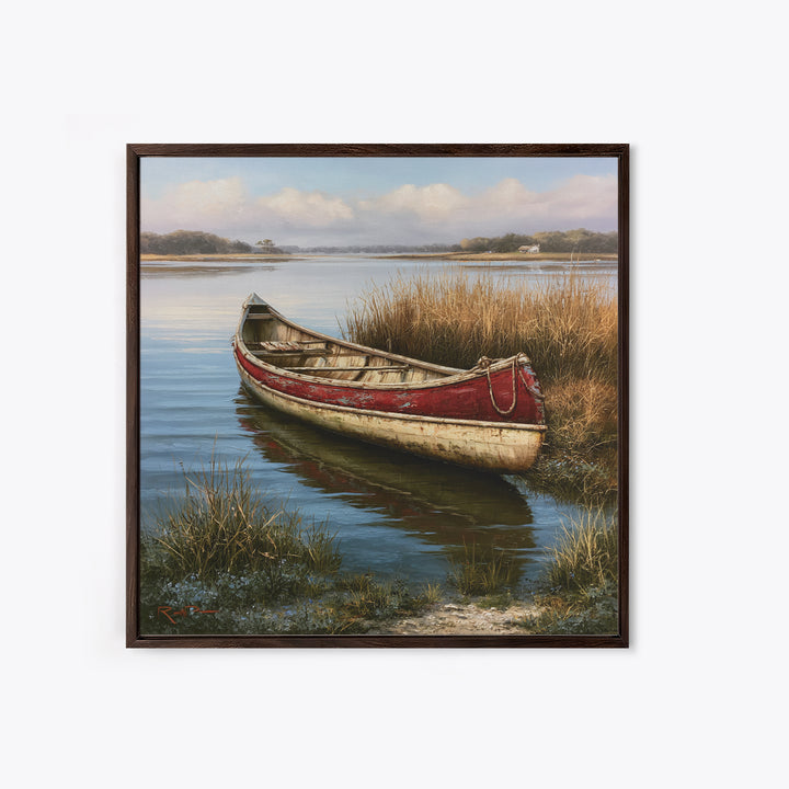 Old Canoe Pulled Onto a Lake Shore Canvas Print, Rustic Art, Downloadable Art, Farmhouse Decor, Fine Art, Rustic, RUS-1x1-92