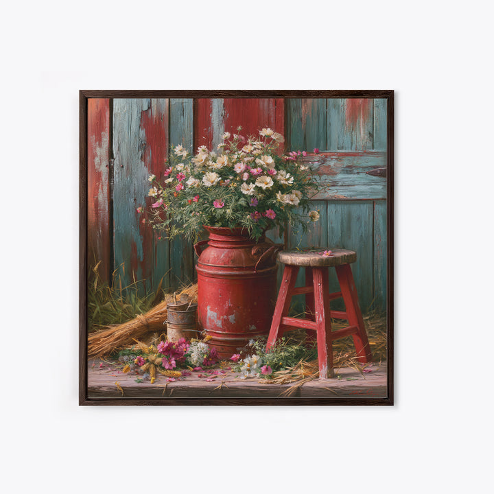 Weathered Barn Wood and Wildflower Still Life Canvas Print, Rustic Art, Wall Art, Farmhouse Decor, Rustic, Living Room Decor, RUS-1x1-97