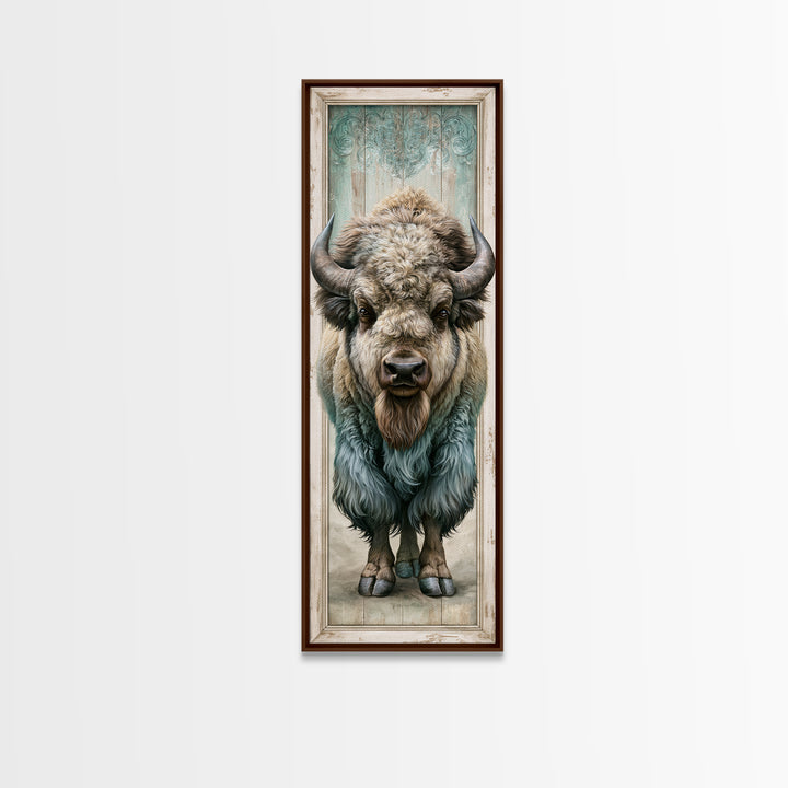 Buffalo Portrait with Western Texture Canvas Print, Rustic Art, Wood Art, Farmhouse Decor, Oil Painting, Rustic, Wall Decor, RUS-1x3-10
