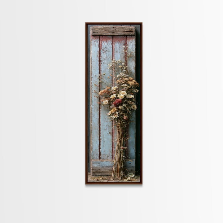 Weathered Barn Wood and Wildflower Still Life Canvas Print, Rustic Art, Fine Art Print, Farmhouse Decor, Oil Painting, Rustic, RUS-1x3-13