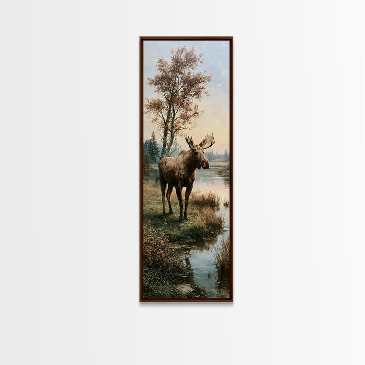 Moose Standing by a Quiet Lake Canvas Print, Rustic Art, Gallery Decor, Farmhouse Decor, Fine Art, Rustic, Contemporary Art, RUS-1x3-21