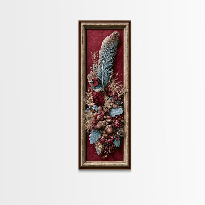 Pheasant Feathers and Acorns Arrangement Canvas Print, Rustic Art, Room Decor, Farmhouse Decor, Fine Art, Rustic, Oil Painting, RUS-1x3-28