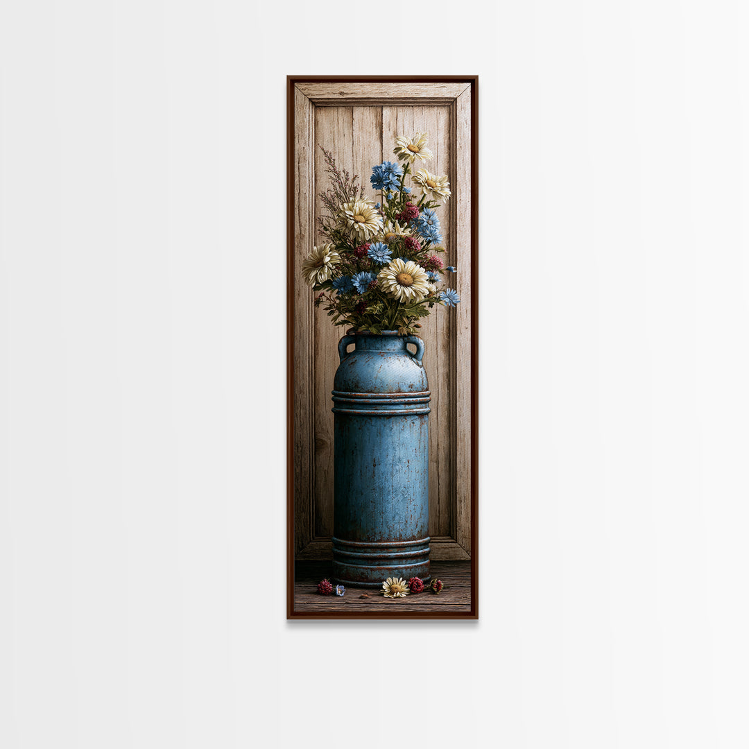 Weathered Barn Wood and Wildflower Still Life Canvas Print, Rustic Art, Fine Art Print, Farmhouse Decor, Oil Painting, Rustic, RUS-1x3-37
