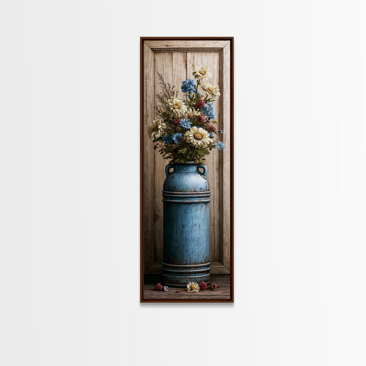 Weathered Barn Wood and Wildflower Still Life Canvas Print, Rustic Art, Fine Art Print, Farmhouse Decor, Oil Painting, Rustic, RUS-1x3-37