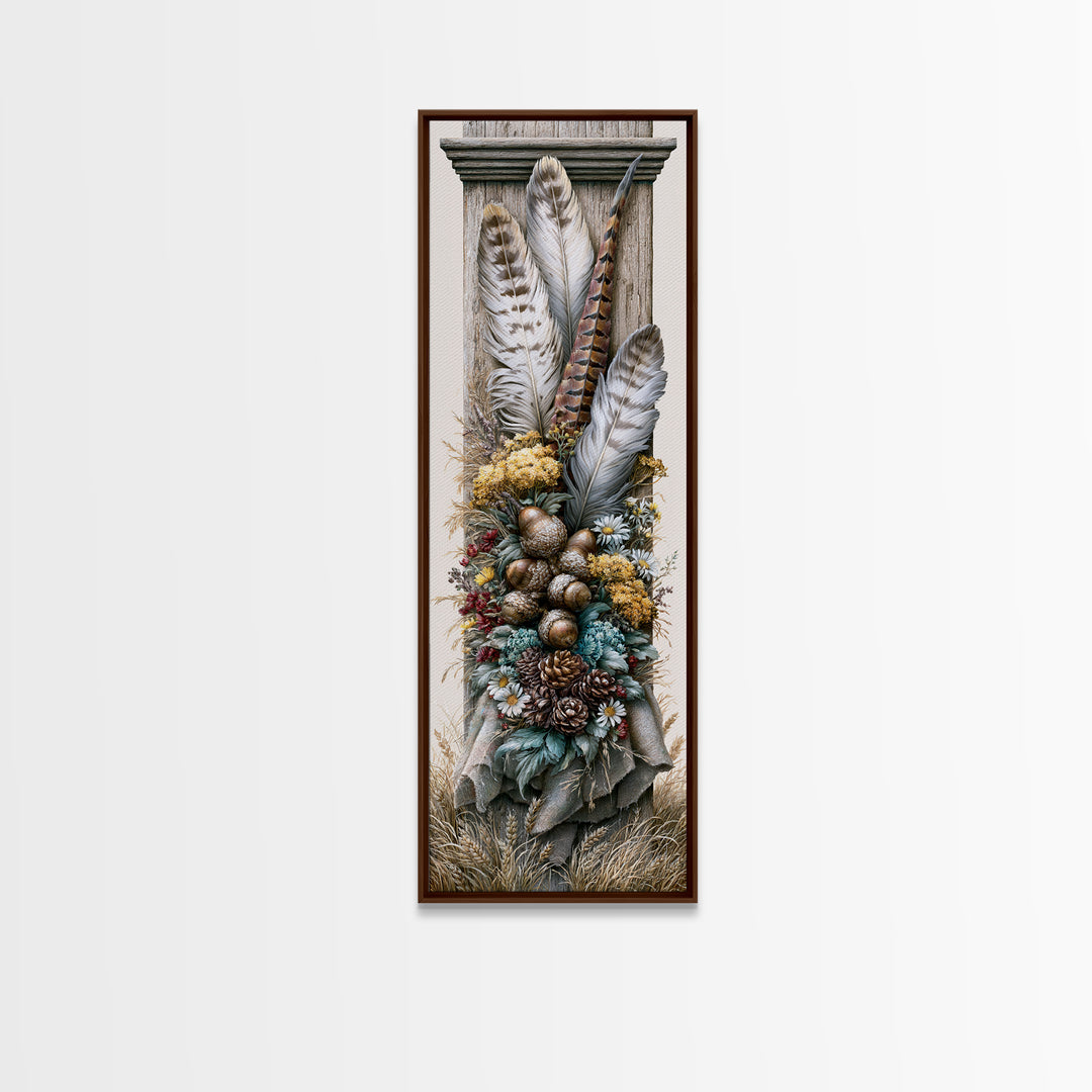 Pheasant Feathers and Acorns Arrangement Framed Canvas Print, Rustic Art, Modern Decor, Farmhouse Decor, Fine Art, Rustic, RUS-1x3-4