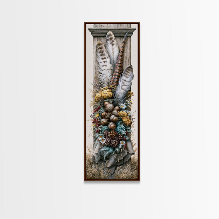 Pheasant Feathers and Acorns Arrangement Framed Canvas Print, Rustic Art, Modern Decor, Farmhouse Decor, Fine Art, Rustic, RUS-1x3-4