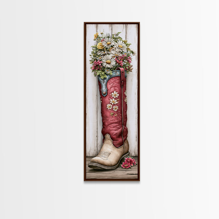 Old Boots Filled Canvas Print, Rustic Art, Landscape Art, Farmhouse Decor, Oil Painting, Rustic, Room Decor, Textured Painting, RUS-1x3-42