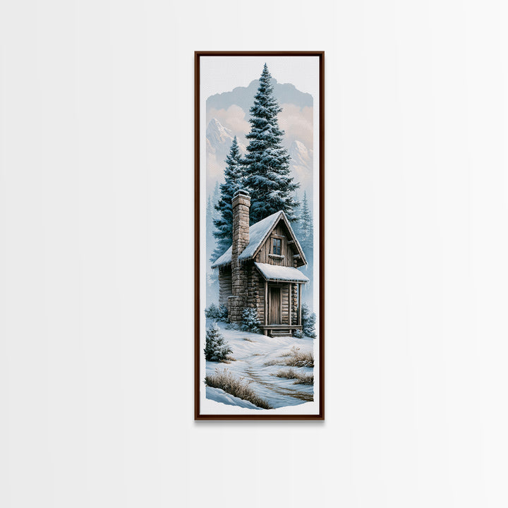 Log Cabin with Snowy Pines Canvas Print, Rustic Art, Boho Wall Art, Farmhouse Decor, Abstract Art, Rustic, Downloadable Art, RUS-1x3-51