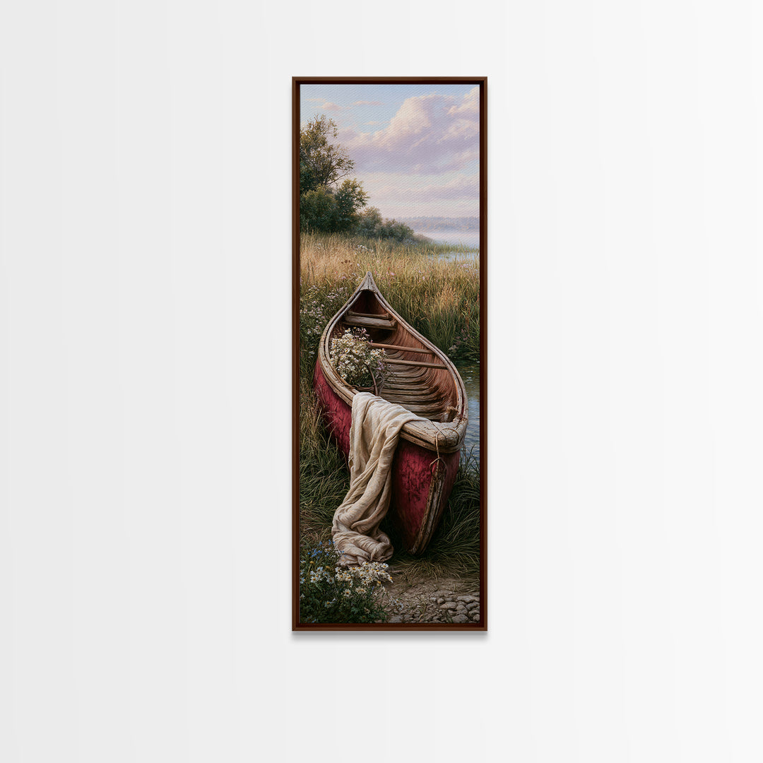 Old Canoe Pulled Onto a Lake Shore Canvas Print, Rustic Art, Oil Painting, Farmhouse Decor, Fine Art, Rustic, Modern Art, RUS-1x3-56