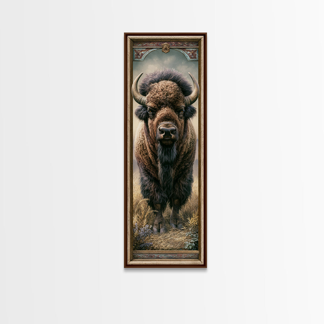 Buffalo Portrait with Western Texture Framed Canvas Print, Rustic Art, Gallery Wall Art, Farmhouse Decor, Fine Art, Rustic, RUS-1x3-58