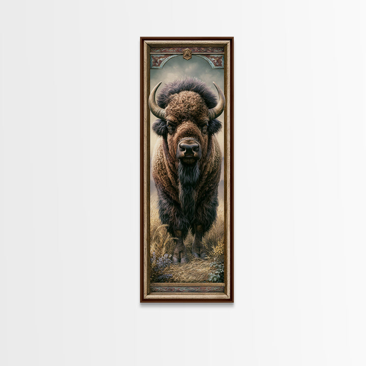 Buffalo Portrait with Western Texture Framed Canvas Print, Rustic Art, Gallery Wall Art, Farmhouse Decor, Fine Art, Rustic, RUS-1x3-58