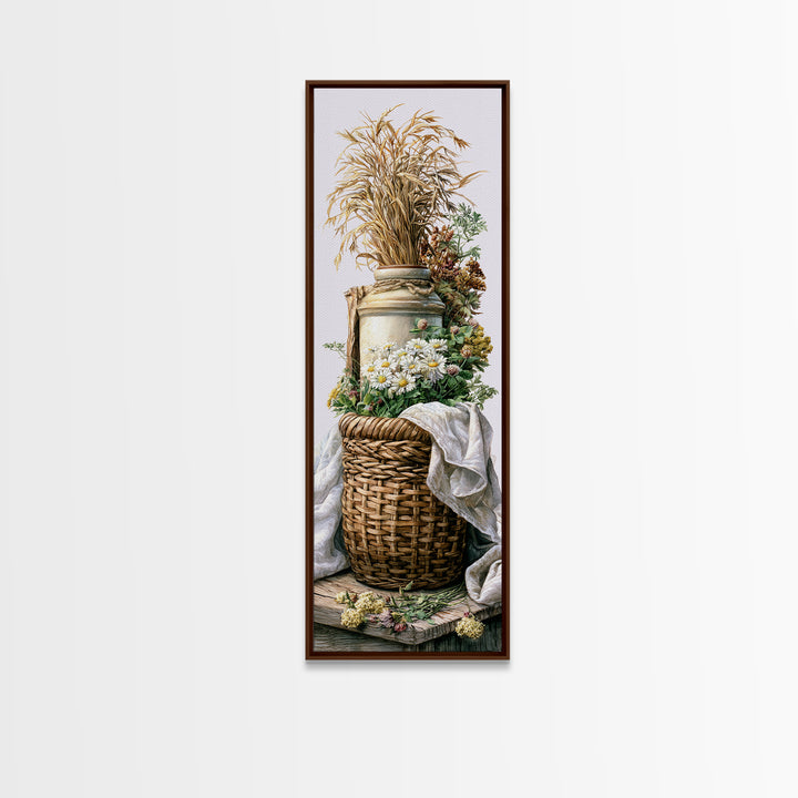 Handwoven Basket with Dried Grasses Canvas Print, Rustic Art, Painting, Farmhouse Decor, Abstract Art, Rustic, Boho Wall Art, RUS-1x3-60