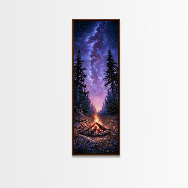 Campfire under a Starry Sky Framed Canvas Print, Rustic Art, Downloadable Art, Farmhouse Decor, Fine Art, Rustic, RUS-1x3-70