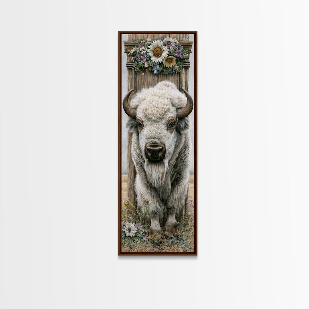 Buffalo Portrait with Western Texture Canvas Print, Rustic Art, Gallery Decor, Farmhouse Decor, Fine Art, Rustic, RUS-1x3-82