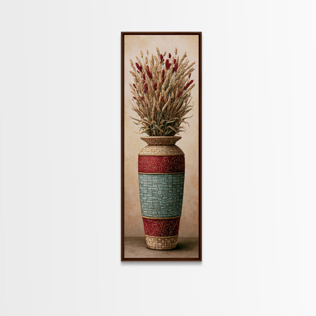 Handwoven Basket with Dried Grasses Framed Canvas Print, Rustic Art, Digital Print, Farmhouse Decor, Fine Art, Rustic, RUS-1x3-84