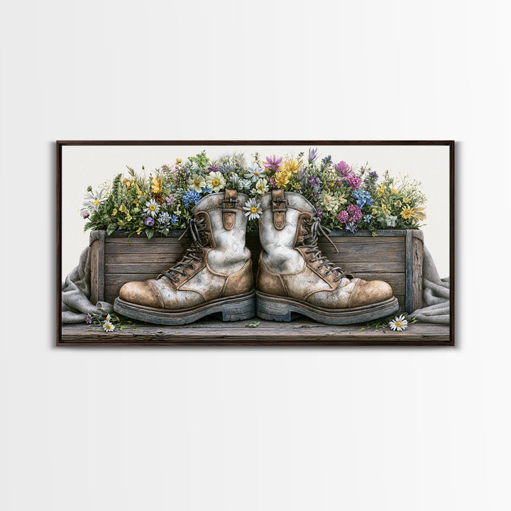 Old Boots Filled Canvas Print, Rustic Art, Boho Decor, Farmhouse Decor, Fine Art, Rustic, Art Print, Digital Art, RUS-2x1-26