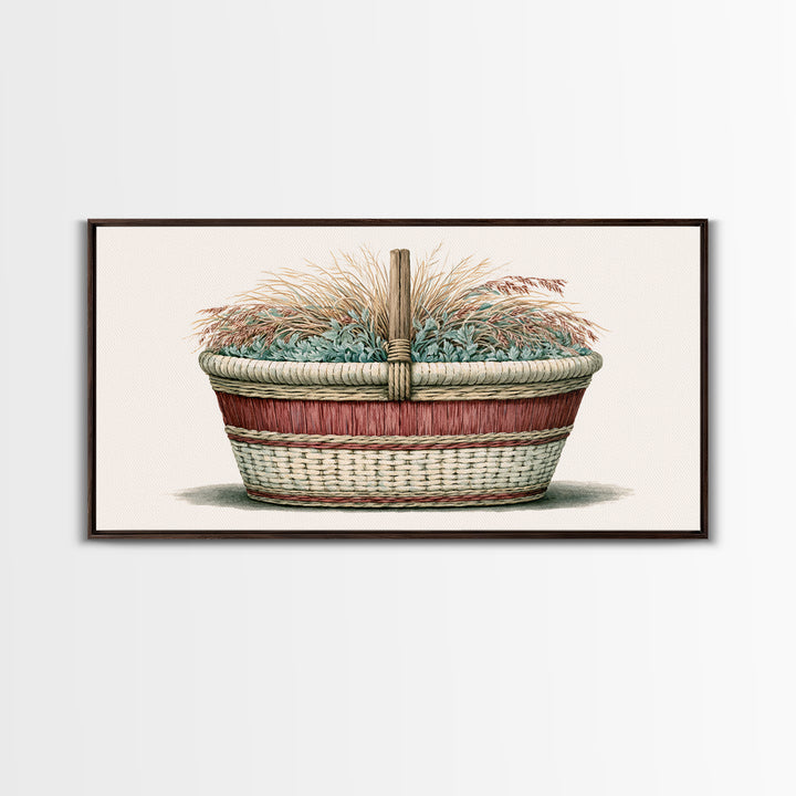 Handwoven Basket with Dried Grasses Canvas Print, Rustic Art, Textured Painting, Farmhouse Decor, Abstract Art, Rustic, RUS-2x1-44