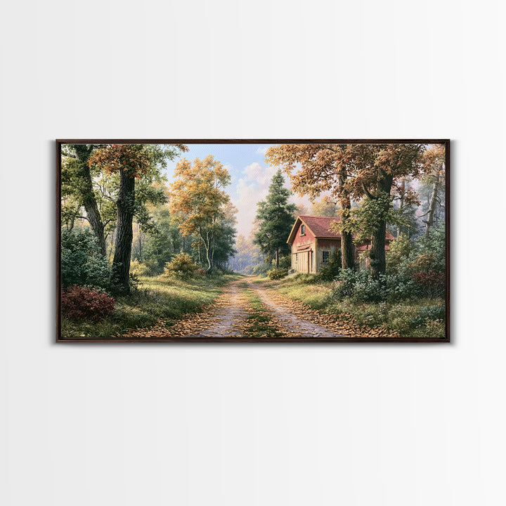 Forest Path with Golden Autumn Leaves Canvas Print, Rustic Art, Room Decor, Farmhouse Decor, Fine Art, Rustic, Oil Painting, RUS-2x1-62