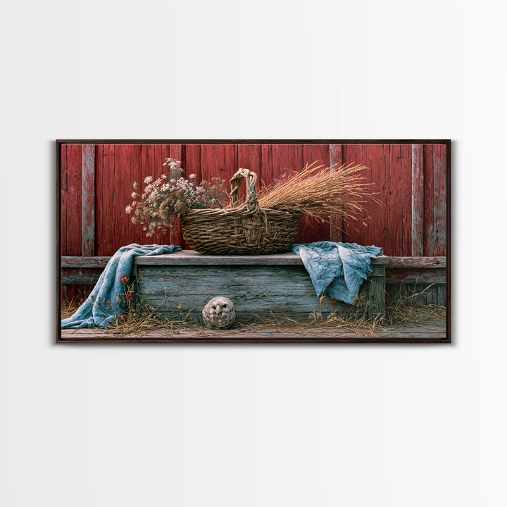 Handwoven Basket with Dried Grasses Canvas Print, Rustic Art, Oil Painting, Farmhouse Decor, Watercolor Art, Rustic, Modern Art, RUS-2x1-68