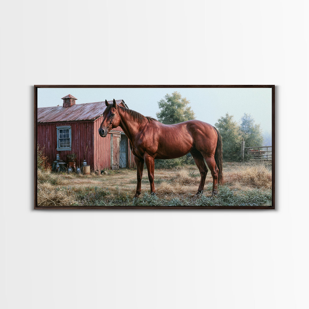 Brown Horse Portrait Framed Canvas Print, Rustic Art, Farmhouse Decor, Oil Painting, Rustic, Gallery Wall Art, RUS-2x1-97