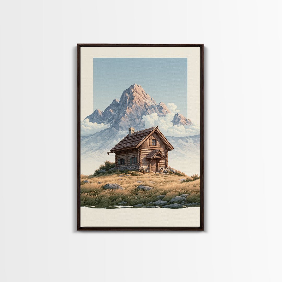 Mountain Cabin Landscape Canvas Print, Rustic Art, Gallery Wall Set, Farmhouse Decor, Fine Art, Rustic, Minimalist Decor, RUS-2x3-11