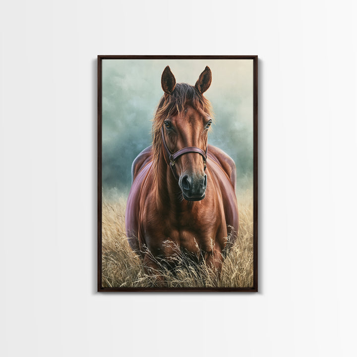 Brown Horse Portrait Framed Canvas Print, Rustic Art, Painting, Farmhouse Decor, Fine Art, Rustic, Boho Wall Art, 3d Wall Art, RUS-2x3-13