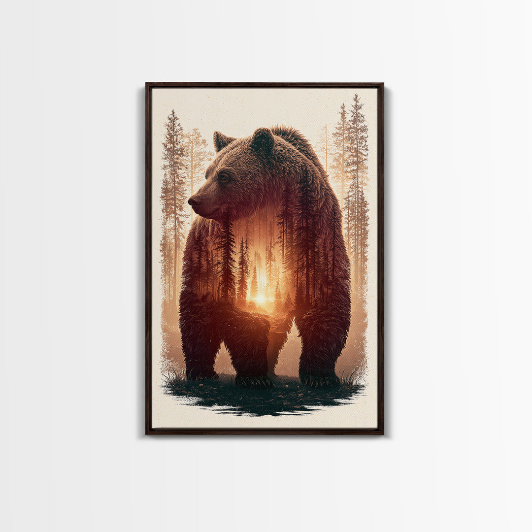 Bear Silhouette Among Pine Trees Canvas Print, Rustic Art, Gallery Decor, Farmhouse Decor, Fine Art, Rustic, Contemporary Art, RUS-2x3-15