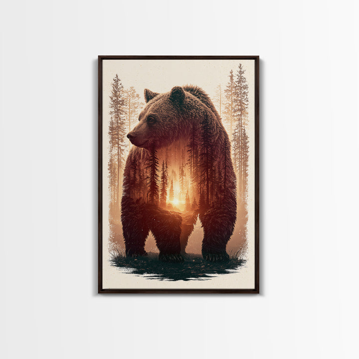 Bear Silhouette Among Pine Trees Canvas Print, Rustic Art, Gallery Decor, Farmhouse Decor, Fine Art, Rustic, Contemporary Art, RUS-2x3-15