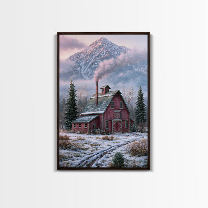 Winter Mountain Scene Canvas Print, Rustic Art, Fine Art Print, Farmhouse Decor, Fine Art, Rustic, Painting, Digital Prints, RUS-2x3-31