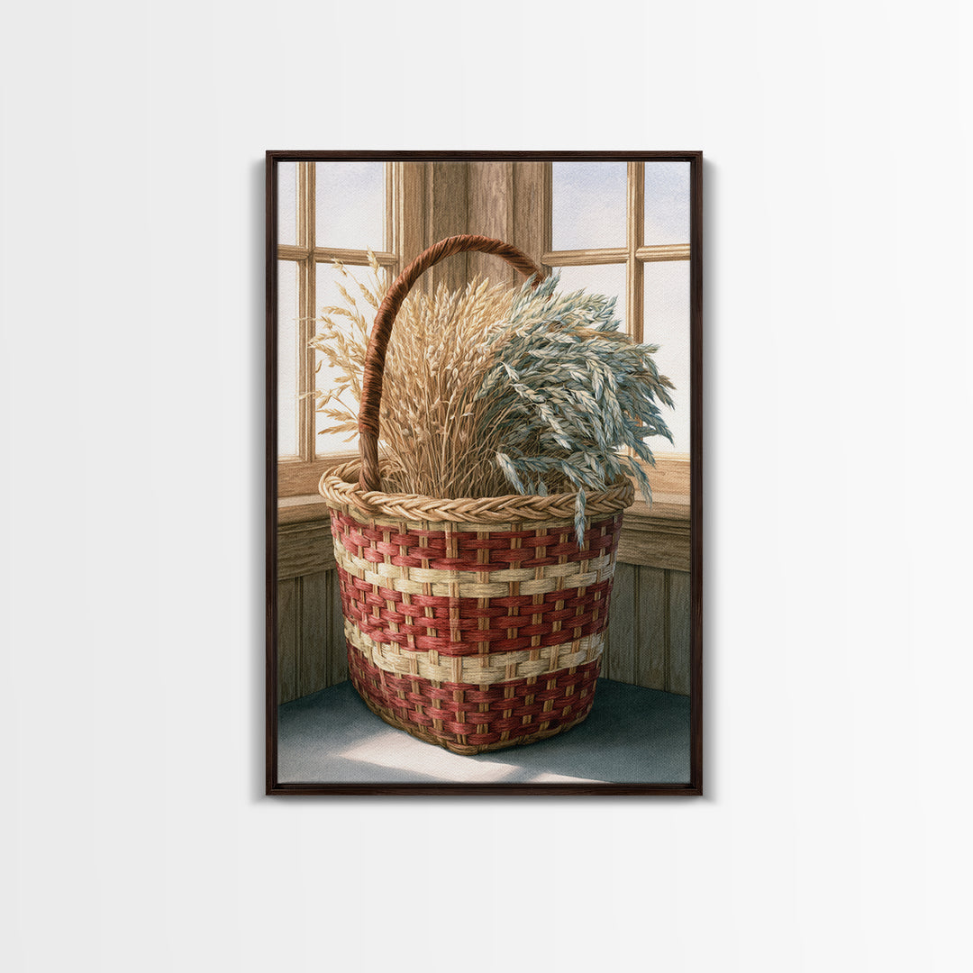 Handwoven Basket with Dried Grasses Canvas Print, Rustic Art, Landscape Wall Art, Farmhouse Decor, Rustic, Luxury Decor, RUS-2x3-32