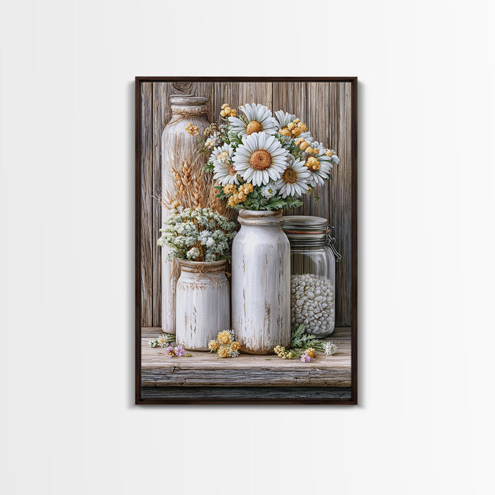 Weathered Barn Wood and Wildflower Still Life Framed Canvas Print, Rustic Art, Oil Painting, Farmhouse Decor, Fine Art, Rustic, RUS-2x3-33