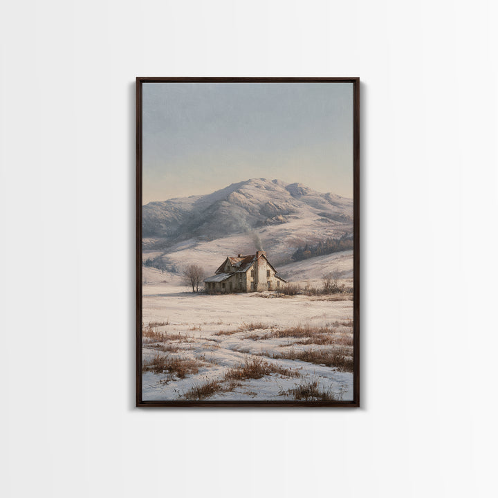 Winter Mountain Scene Framed Canvas Print, Rustic Art, Textured Painting, Farmhouse Decor, Oil Painting, Rustic, Digital Print, RUS-2x3-55