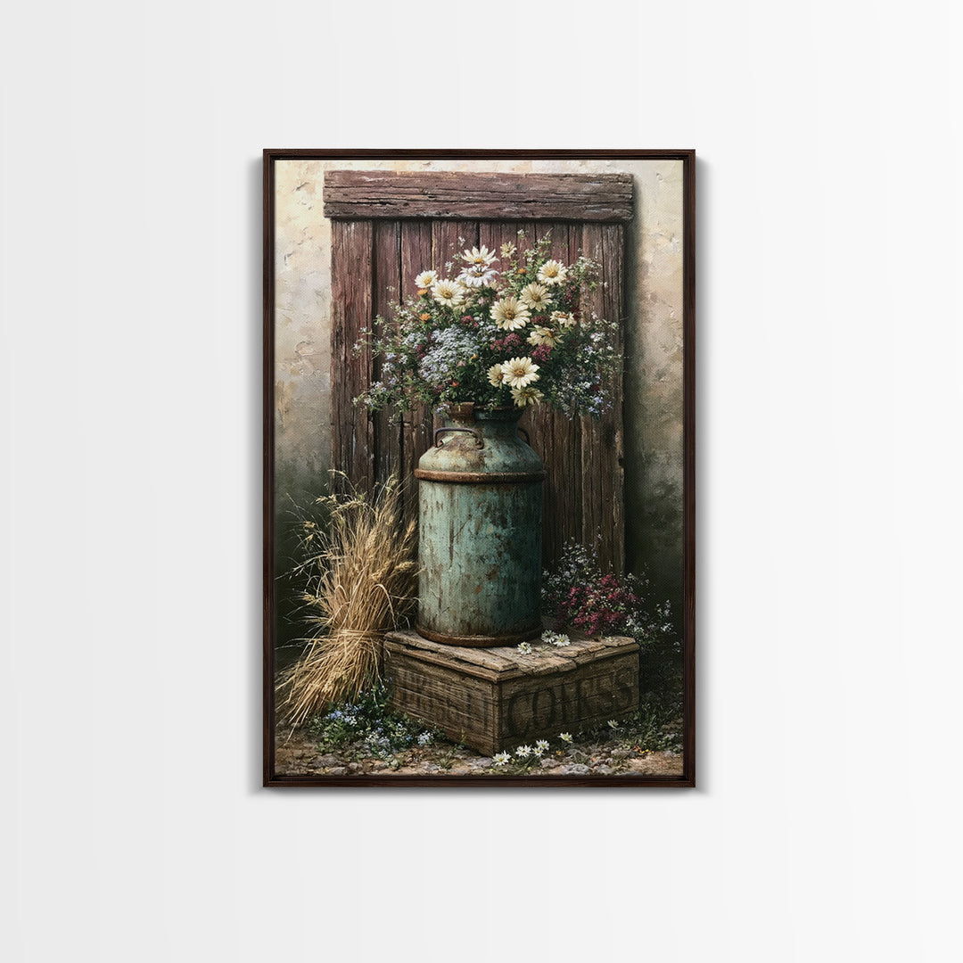 Weathered Barn Wood and Wildflower Still Life Canvas Print, Rustic Art, Living Room Decor, Farmhouse Decor, Fine Art, Rustic, RUS-2x3-57