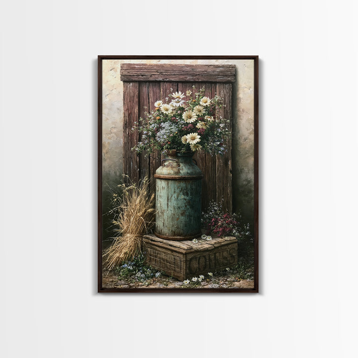 Weathered Barn Wood and Wildflower Still Life Canvas Print, Rustic Art, Living Room Decor, Farmhouse Decor, Fine Art, Rustic, RUS-2x3-57