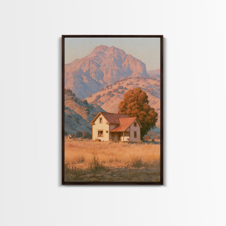 Mountain Cabin Landscape Framed Canvas Print, Rustic Art, Painting, Farmhouse Decor, Fine Art, Rustic, Boho Wall Art, RUS-2x3-59