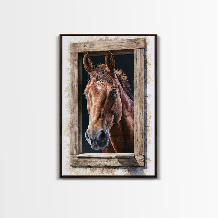 Brown Horse Portrait Canvas Print, Rustic Art, Digital Print, Farmhouse Decor, Rustic, Landscape Painting, Eclectic Wall Art, RUS-2x3-61