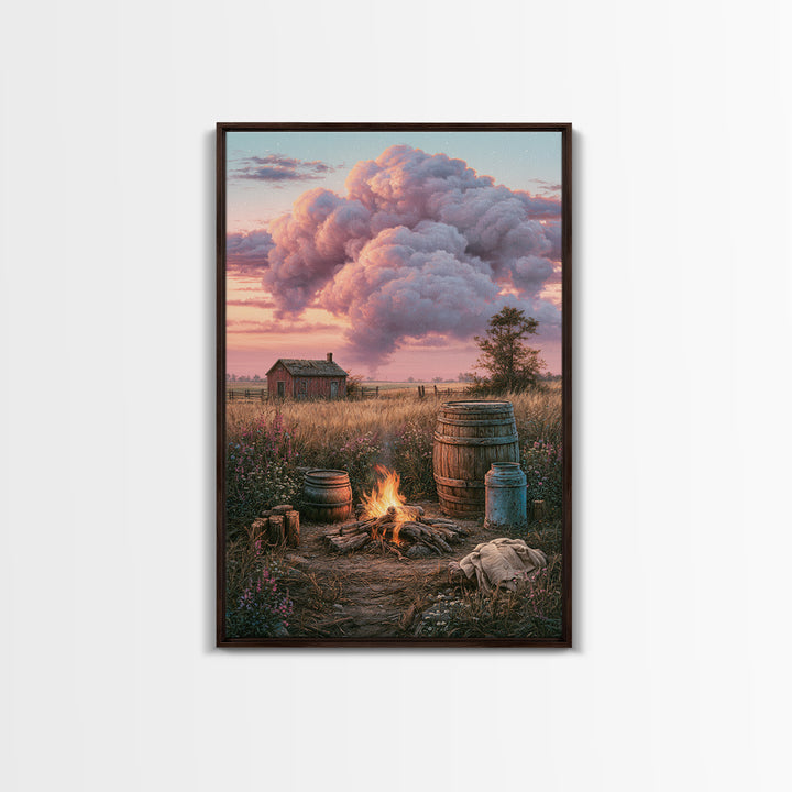 Campfire under a Starry Sky Canvas Print, Rustic Art, Home Decor, Farmhouse Decor, Oil Painting, Rustic, Living Room Decor, RUS-2x3-66
