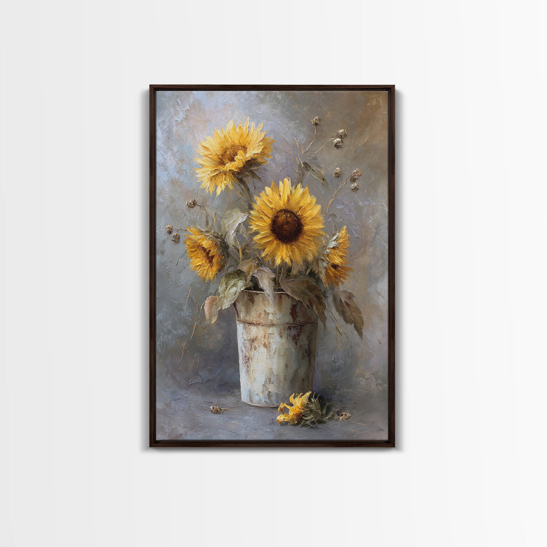 Handwoven Basket with Dried Grasses Framed Canvas Print, Rustic Art, Modern Art, Farmhouse Decor, Oil Painting, Rustic, RUS-2x3-8