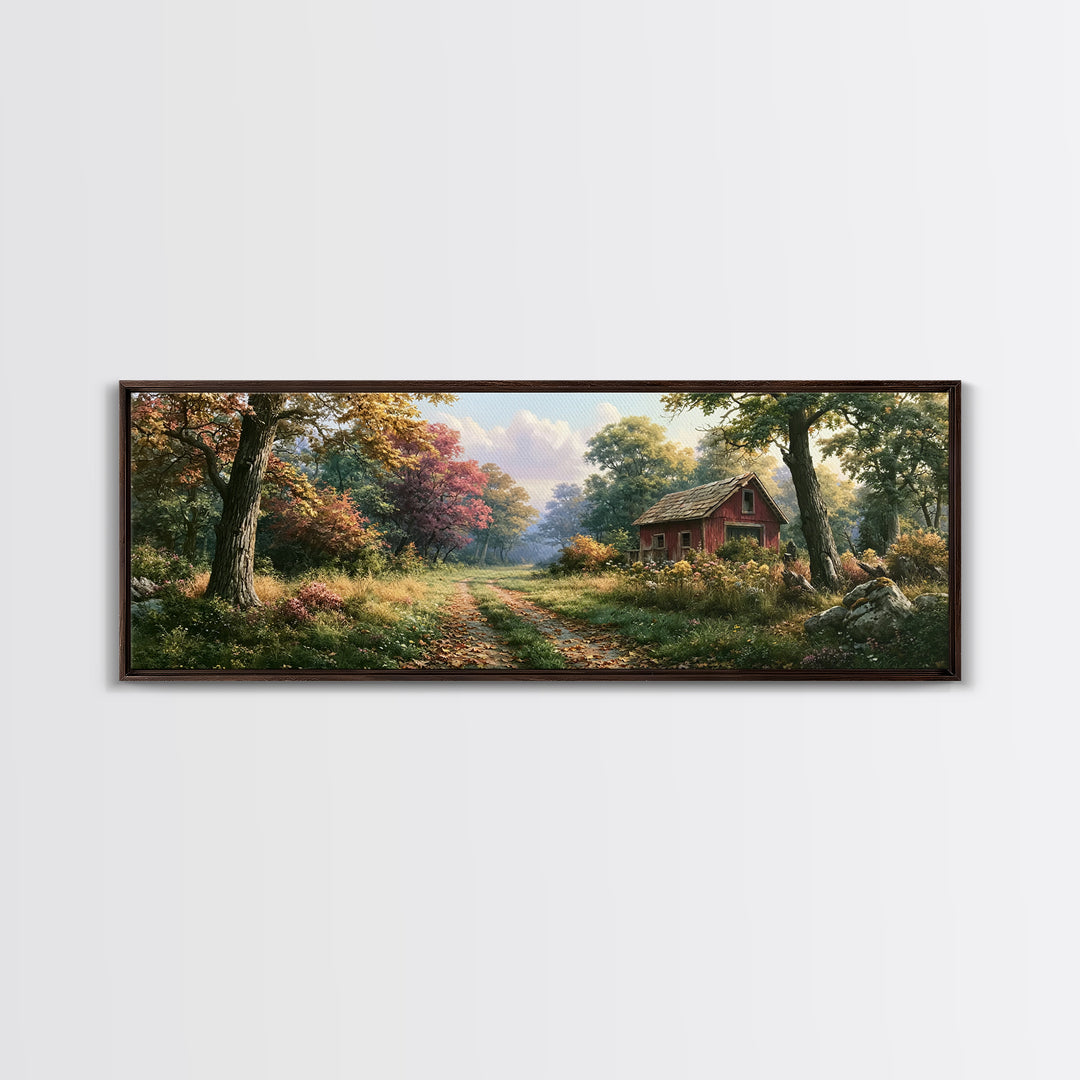 Forest Path with Golden Autumn Leaves Canvas Print, Rustic Art, Printable Wall Art, Farmhouse Decor, Fine Art, Rustic, RUS-3x1-34