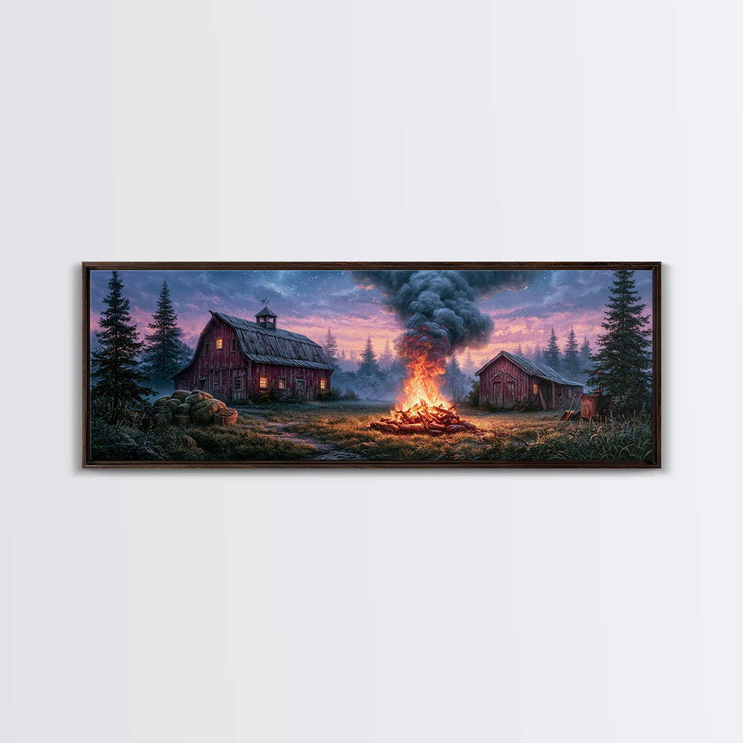 Campfire under a Starry Sky Canvas Print, Rustic Art, Printable Art, Farmhouse Decor, Watercolor Art, Rustic, RUS-3x1-50