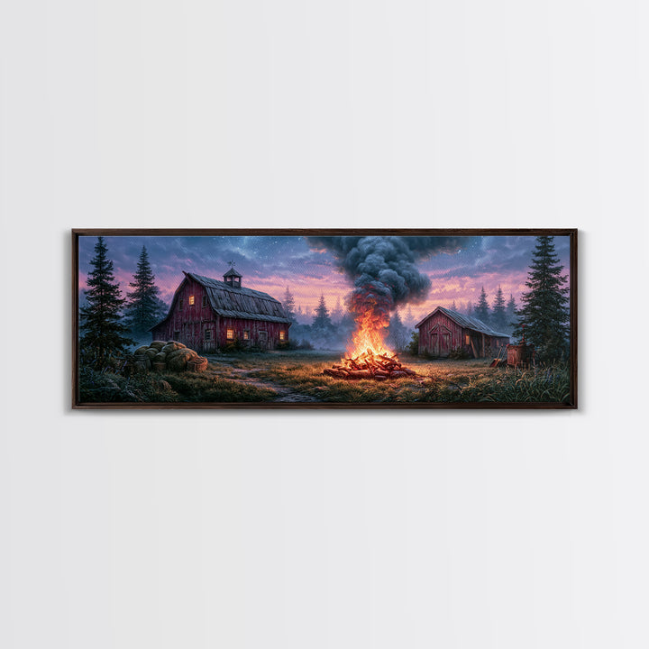 Campfire under a Starry Sky Canvas Print, Rustic Art, Printable Art, Farmhouse Decor, Watercolor Art, Rustic, RUS-3x1-50