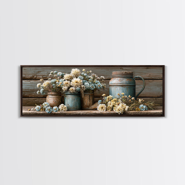 Weathered Barn Wood and Wildflower Still Life Canvas Print, Rustic Art, Farmhouse Wall Art, Farmhouse Decor, Fine Art, Rustic, RUS-3x1-65