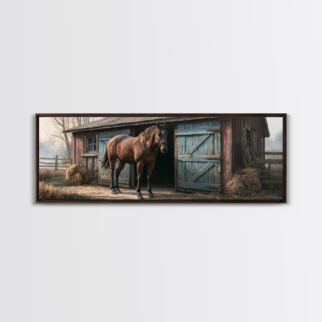 Brown Horse Portrait Framed Canvas Print, Rustic Art, Portrait Painting, Farmhouse Decor, Fine Art, Rustic, Boho Decor, RUS-3x1-69