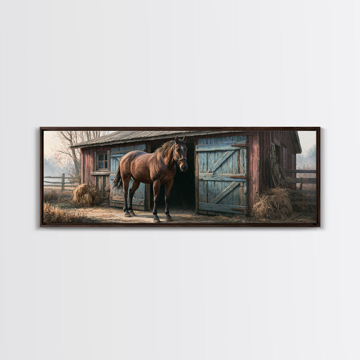 Brown Horse Portrait Framed Canvas Print, Rustic Art, Portrait Painting, Farmhouse Decor, Fine Art, Rustic, Boho Decor, RUS-3x1-69