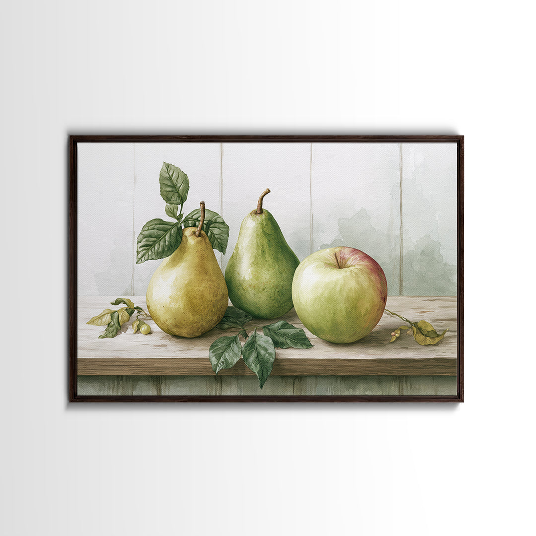 Rustic Pear and Apple Still Life Canvas Print, Rustic Art, Farmhouse Decor, Rustic, Gallery Wall Art, Landscape Wall Art, RUS-3x2-1
